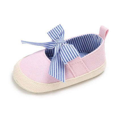 [105306-PINK] - Sepatu Bayi Slip On Prewalker Import - Motif Stripe Ribbon