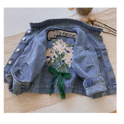 [508104] - Bordir Jaket Jeans Anak / Jaket Anak Import - Motif 3D Flower Bouquet