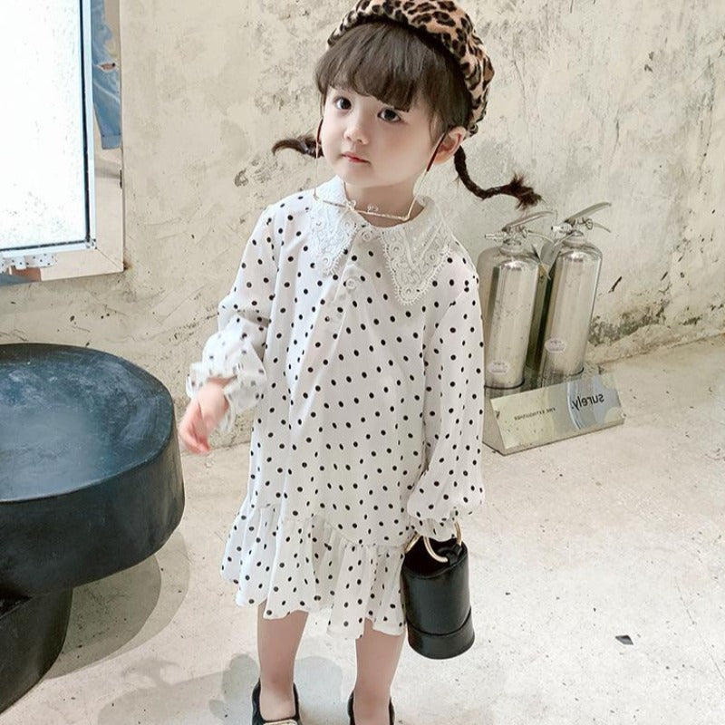 [507136-WHITE] - Dress Fashion Anak Perempuan Import - Motif Small Polkadot