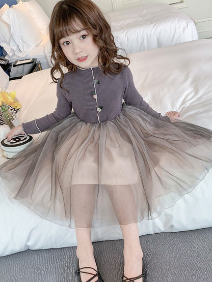 [507163-GRAY] - Dress Import Fashion Anak Perempuan - Motif Knit Tutu