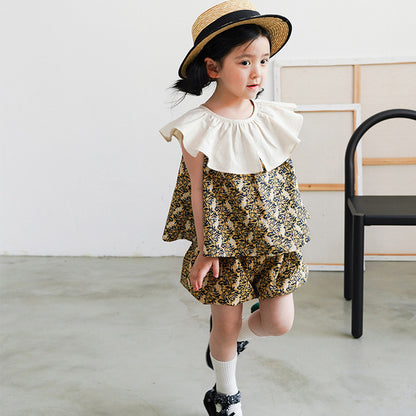 [507633] - Setelan Blouse Celana Pendek Import Anak Perempuan - Motif Faint Pattern
