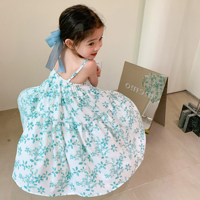 [507662] - Long Dress Lengan Kutung Import Anak Perempuan - Motif Flower Petals