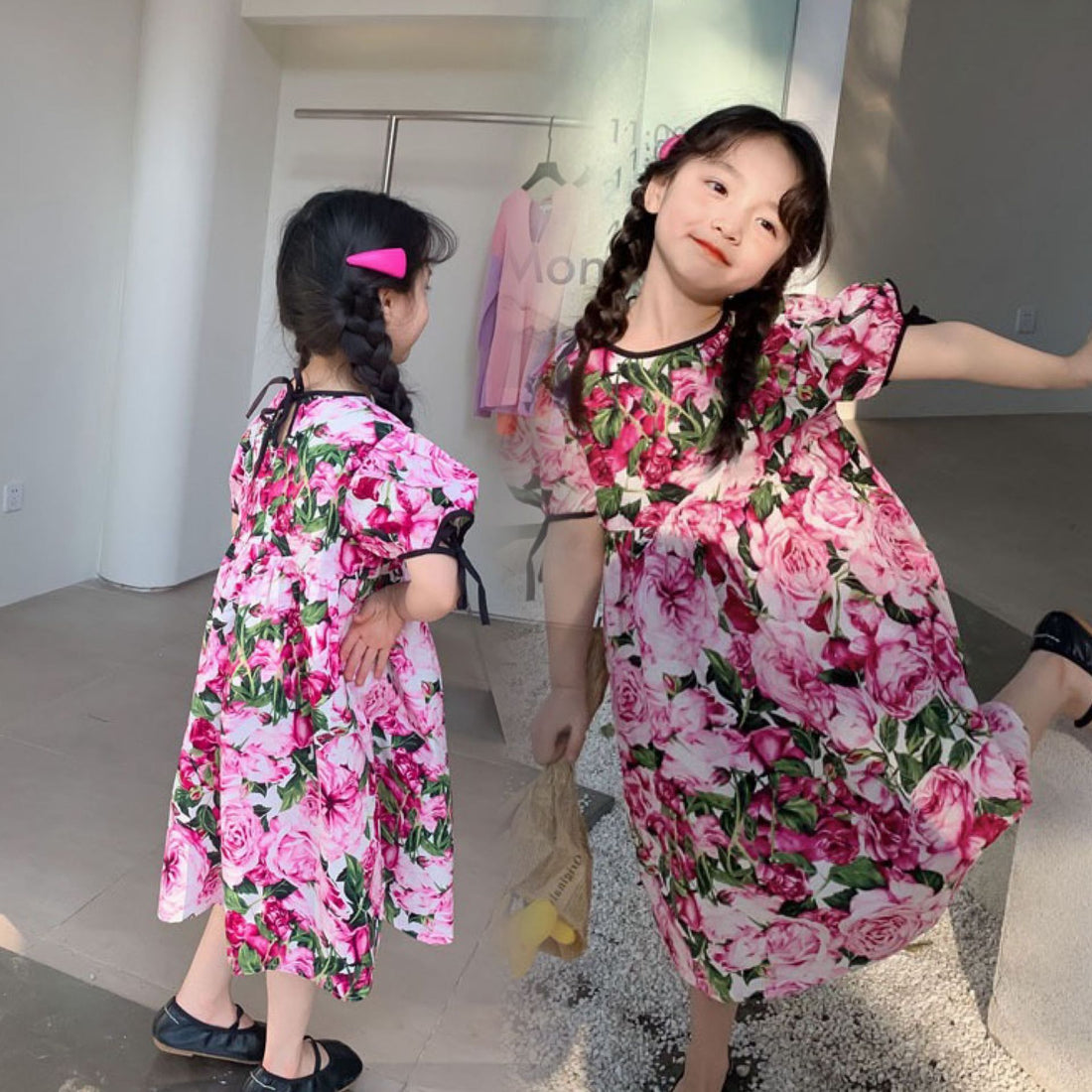 [507668] - Dress Lengan Pendek Tali Import Anak Perempuan - Motif Big Flower
