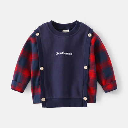[513421] - Atasan Import Sweater Mix Kemeja Anak - Motif Middle Gentlemen