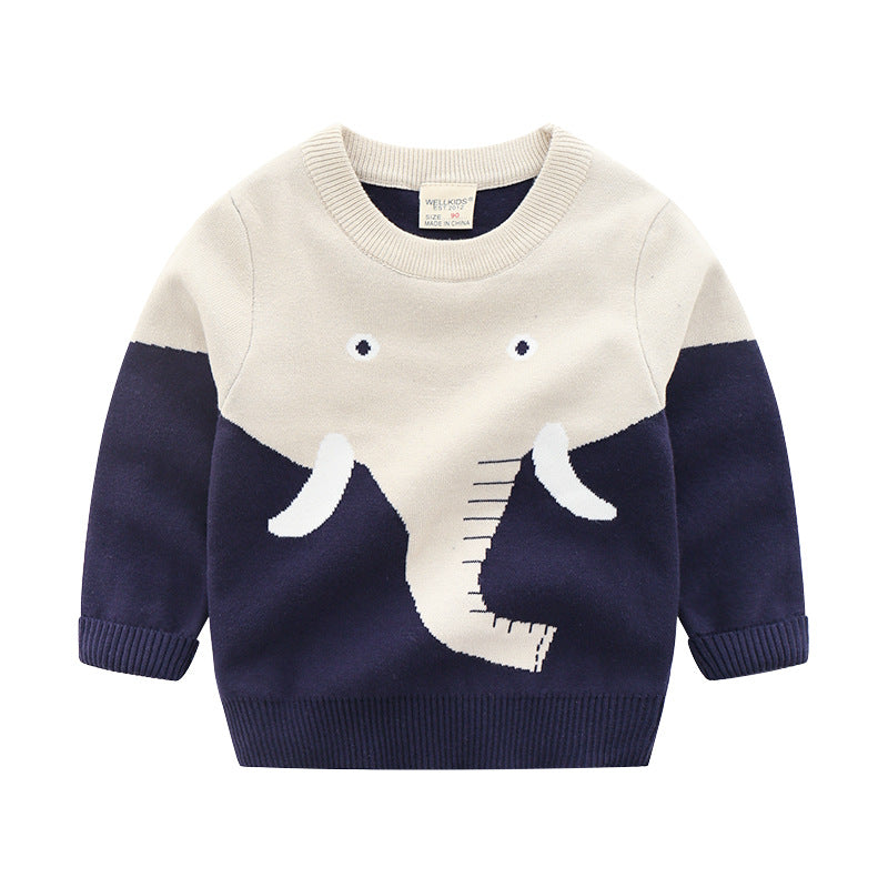 [513670] - Atasan Sweater Crewneck Lengan Panjang Import Anak Laki-Laki - Motif Elephant Ivory