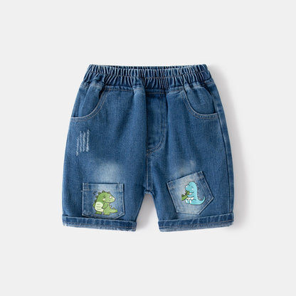 [513711] - Celana Pendek Jeans Import Anak Laki-Laki - Motif Dinoasur Tail