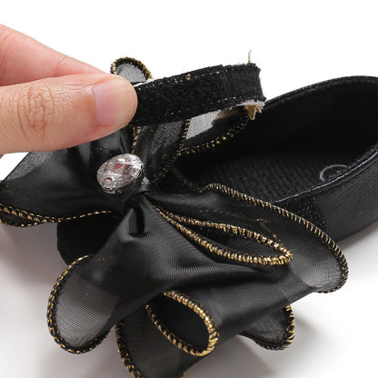 [105285-RIBBON BLACK] - Sepatu Bayi Slip On Prewalker 3D Import - Motif Big Lace Ribbon