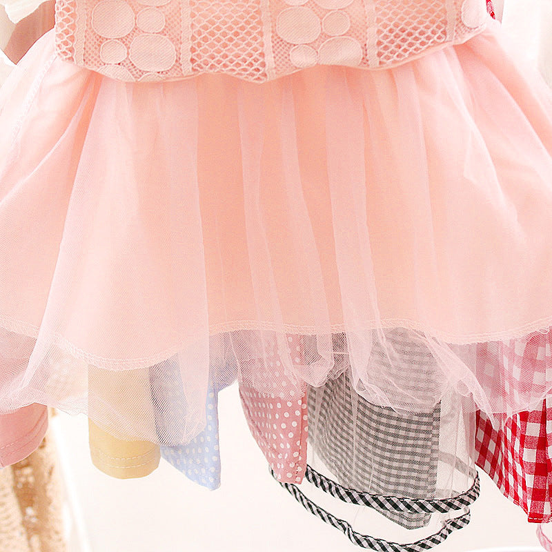 [352335] - Dress Mini Import Lengan Pendek Anak Perempuan - Motif Rounded Net