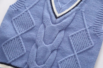 [345329] - Setelan Rompi Rajut Kemeja Celana Panjang Chino Anak Laki-Laki - Motif Lace Pattern