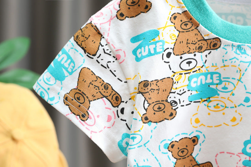 [345375] - Setelan Kaos Celana Pendek Chino Import Anak Laki-Laki - Motif Cute Bear