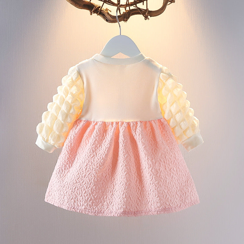 [352342] - Mini Dress Korea Lengan Balon Import Anak Perempuan - Motif Bloom Pattern