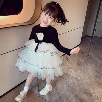 [363407] - Dress Fashion Anak Perempuan Import - Motif White Swan