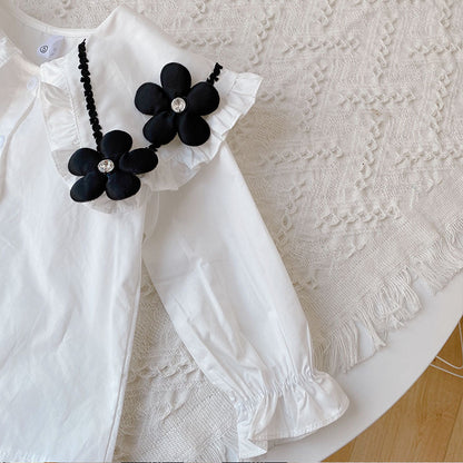 [363560-RIJEK MINOR] - Setelan 3D Blouse Celana Panjang Cutbray Import Anak Perempuan - Motif Flower Collar