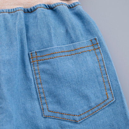 [345361] - Setelan Kaos Celana Pendek Jeans Import Anak Laki-Laki - Motif Dinos Trail