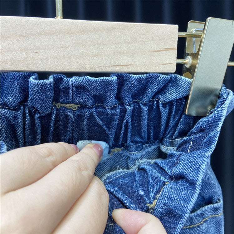 [363600] - Setelan Blouse Celana Jeans Kulot Import Anak Perempuan - Motif Long Collar