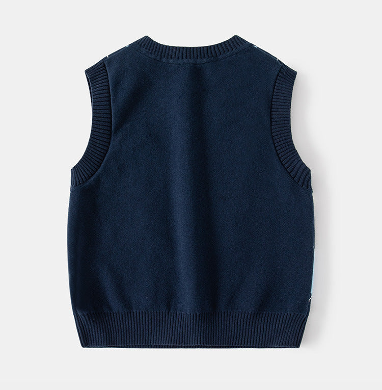 [513633] - Atasan Sweater Rompi Rajut Kutung Import Anak Laki-Laki - Motif Bear Neat