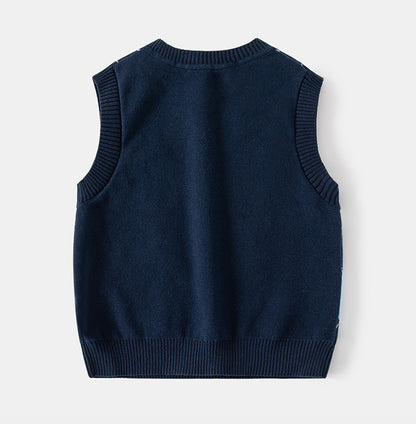 [513633] - Atasan Sweater Rompi Rajut Kutung Import Anak Laki-Laki - Motif Bear Neat
