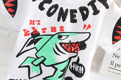 [345371] - Setelan Kaos Celana Pendek Chino Import Anak Laki-Laki - Motif Shark Robots