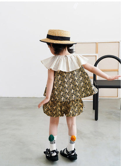 [507633] - Setelan Blouse Celana Pendek Import Anak Perempuan - Motif Faint Pattern