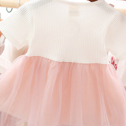 [352335] - Dress Mini Import Lengan Pendek Anak Perempuan - Motif Rounded Net