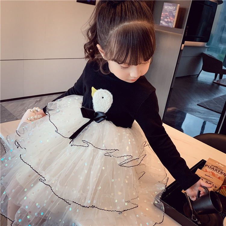 [363407] - Dress Fashion Anak Perempuan Import - Motif White Swan