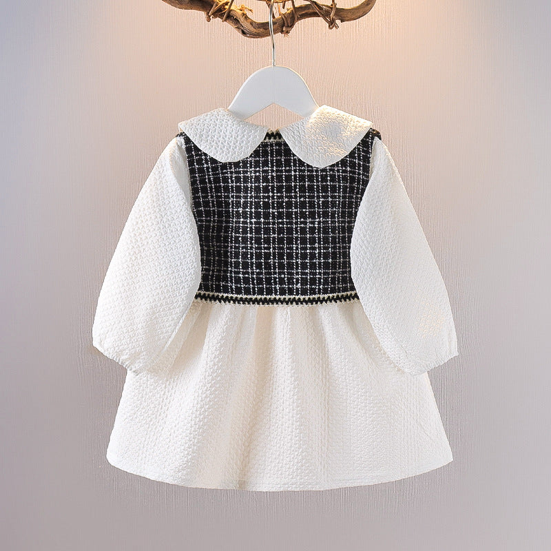 [352341] - Mini Dress Vest Rompi 2 in 1 Lengan Panjang Anak Perempuan - Motif Flower Plaid