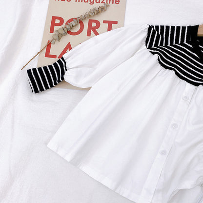 [363412] - Setelan Blouse Fashion Anak Perempuan Import - Motif White Line