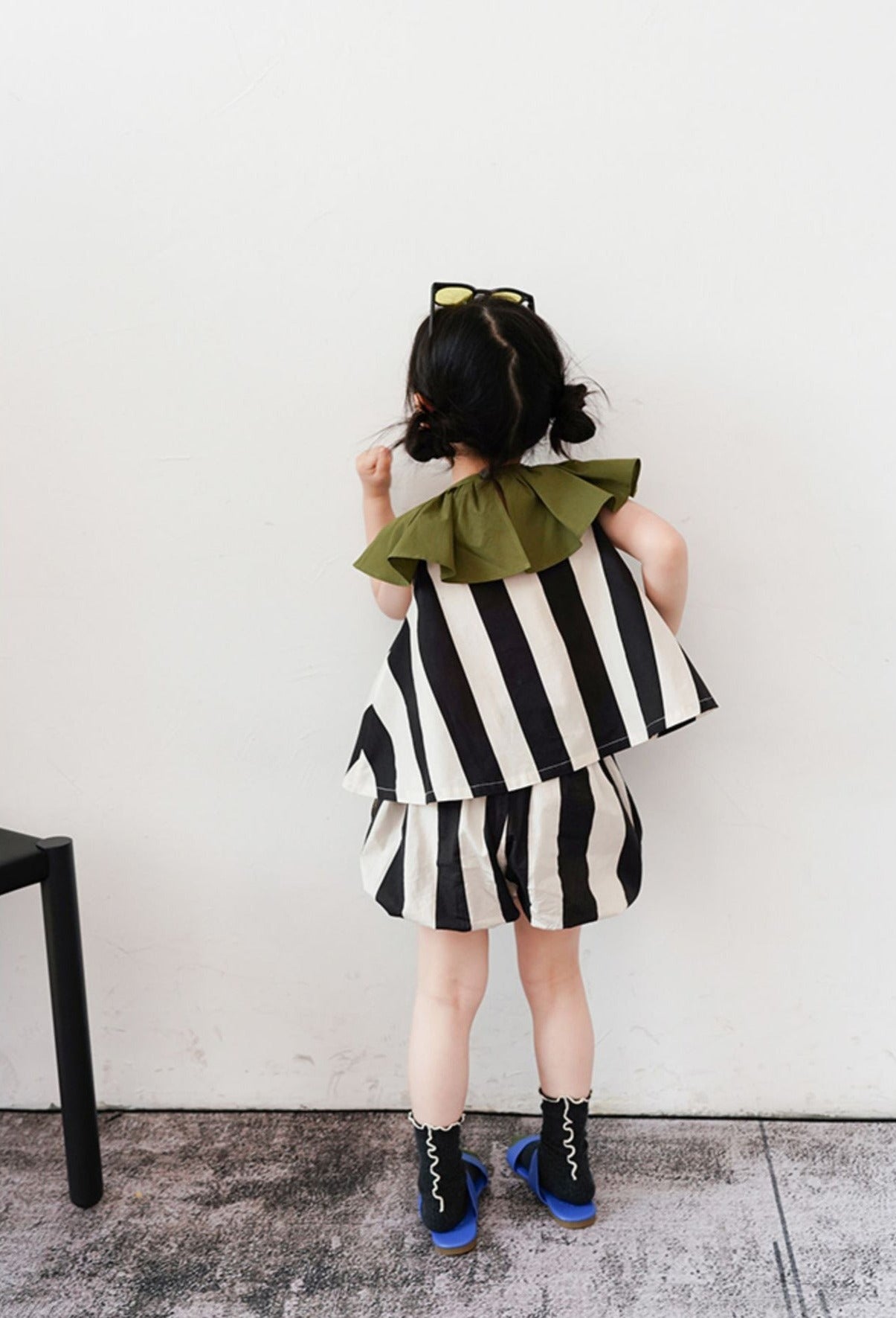 [507632] - Setelan Blouse Celana Pendek Import Anak Perempuan - Motif Big Stripe