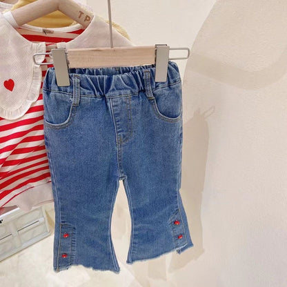[363549] - Setelan Blouse Celana Jeans Cutbray Import Anak Perempuan - Motif Love Stripe