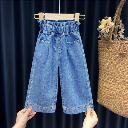 [363600] - Setelan Blouse Celana Jeans Kulot Import Anak Perempuan - Motif Long Collar