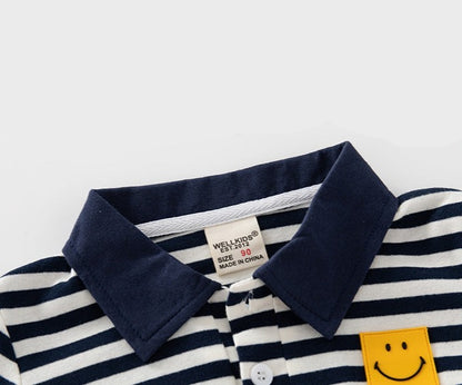 [513648] - Atasan Kaos Kerah Polo Lengan Panjang Import Anak Laki-Laki - Motif Striped Smile