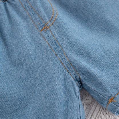 [345364] - Setelan Kaos 3D Celana Pendek Jeans Sobek Import Anak Laki-Laki - Motif Good Vibes