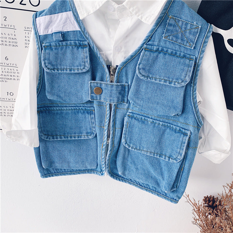 [507518] - Atasan Jaket Jeans Fashion Anak Cowok Import - Motif Four Pockets