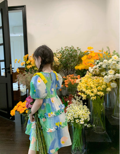 [507651] - Dress Gaun Lengan Balon Import Anak Perempuan - Motif Circular Lace
