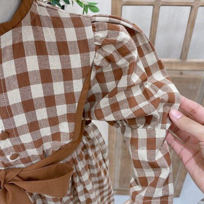 [507685] - Dress Kerah Bulat Import Anak Perempuan - Motif Small Box