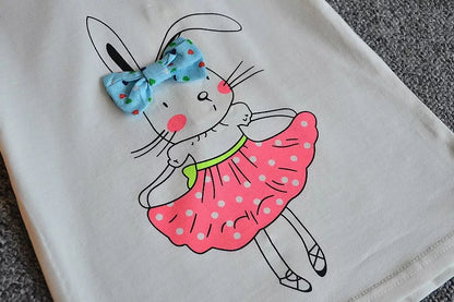 [363286-BLUE] - Setelan Modis Anak Perempuan Import - Motif 3D Ribbon Rabbit