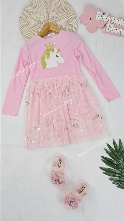 [363238] - Dress Import Fashion Trend Anak Perempuan - Motif 3D Unicorn Star