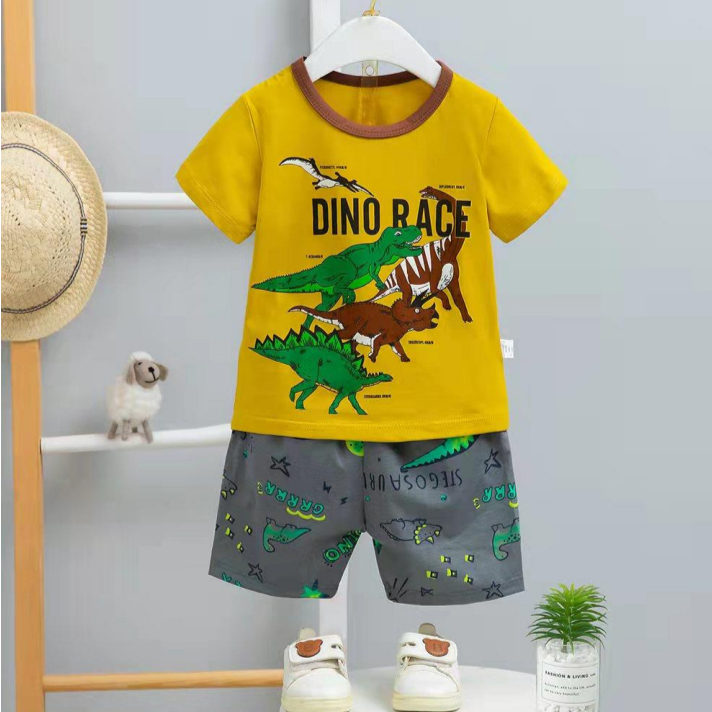 [2251422] - Baju Setelan Import Santai Anak - Motif Dino Race
